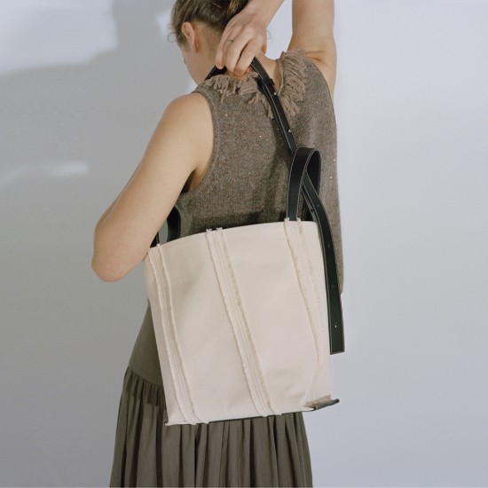 Raw-edged canvas tote bag cross-body cowhide - Memoo.com